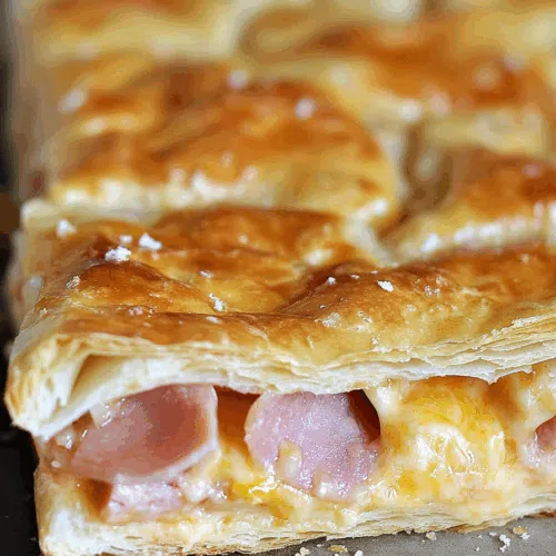 Close-up of a savory snack with layers of melted cheese peeking through.