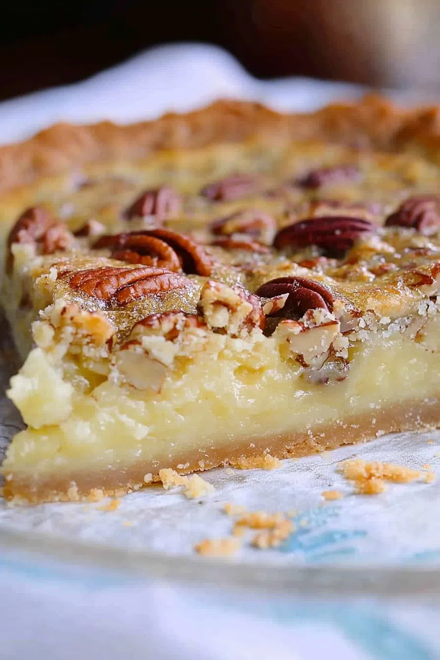 Freshly sliced dessert with a gooey center and lightly browned edges.