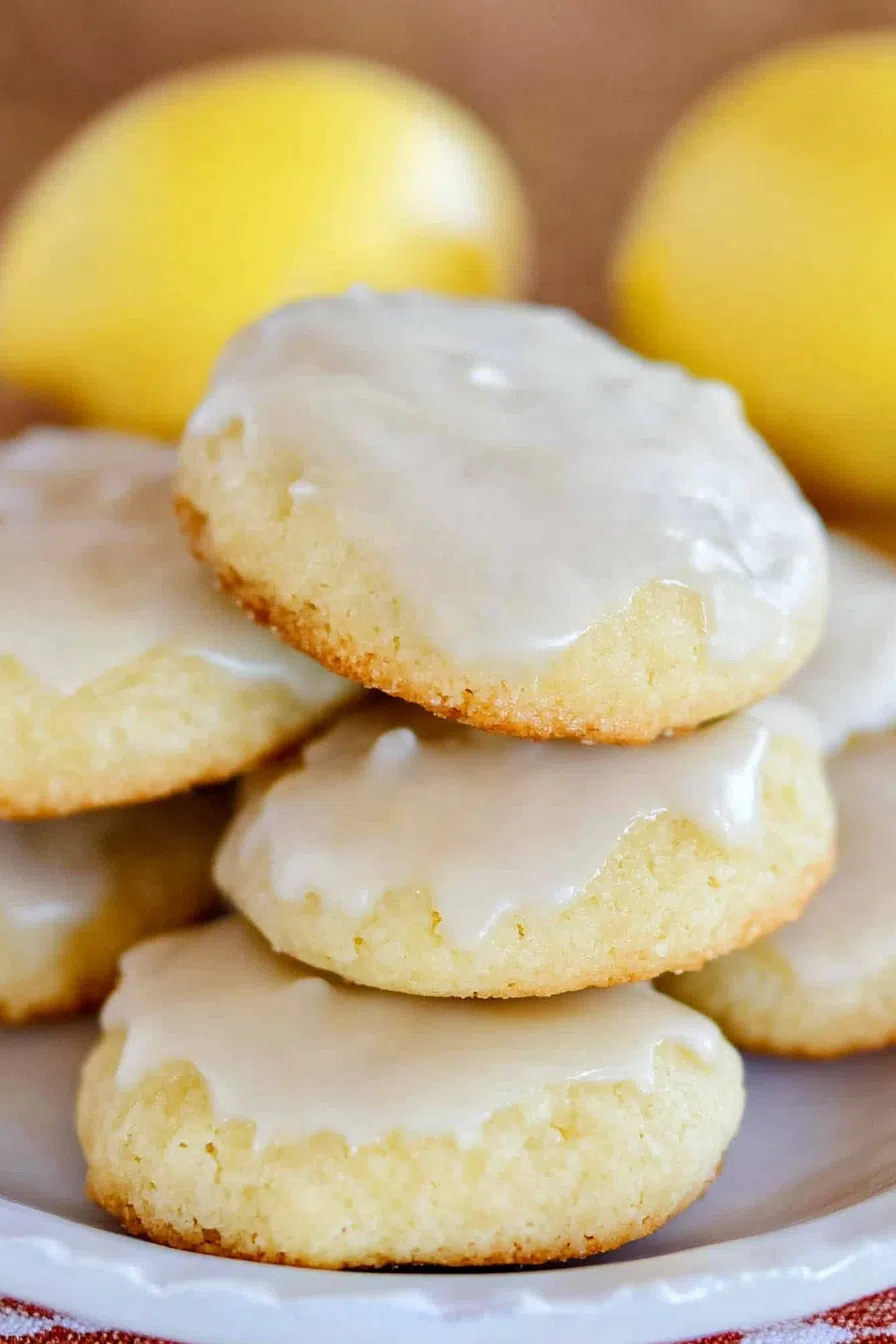 Lightly golden cookies stacked casually on a vintage plate.