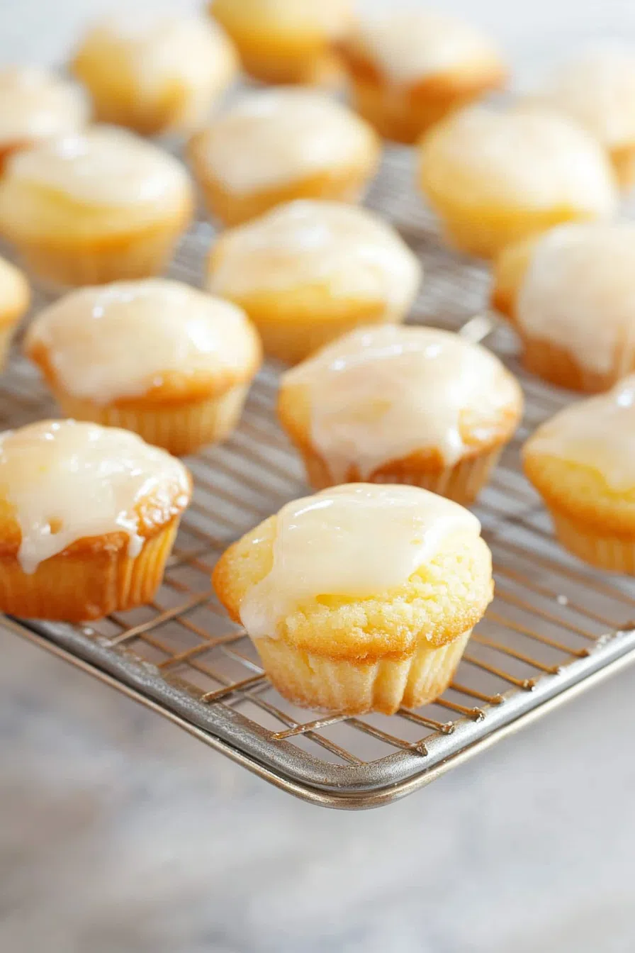 Golden, bite-sized pastries with a glossy glaze on top.