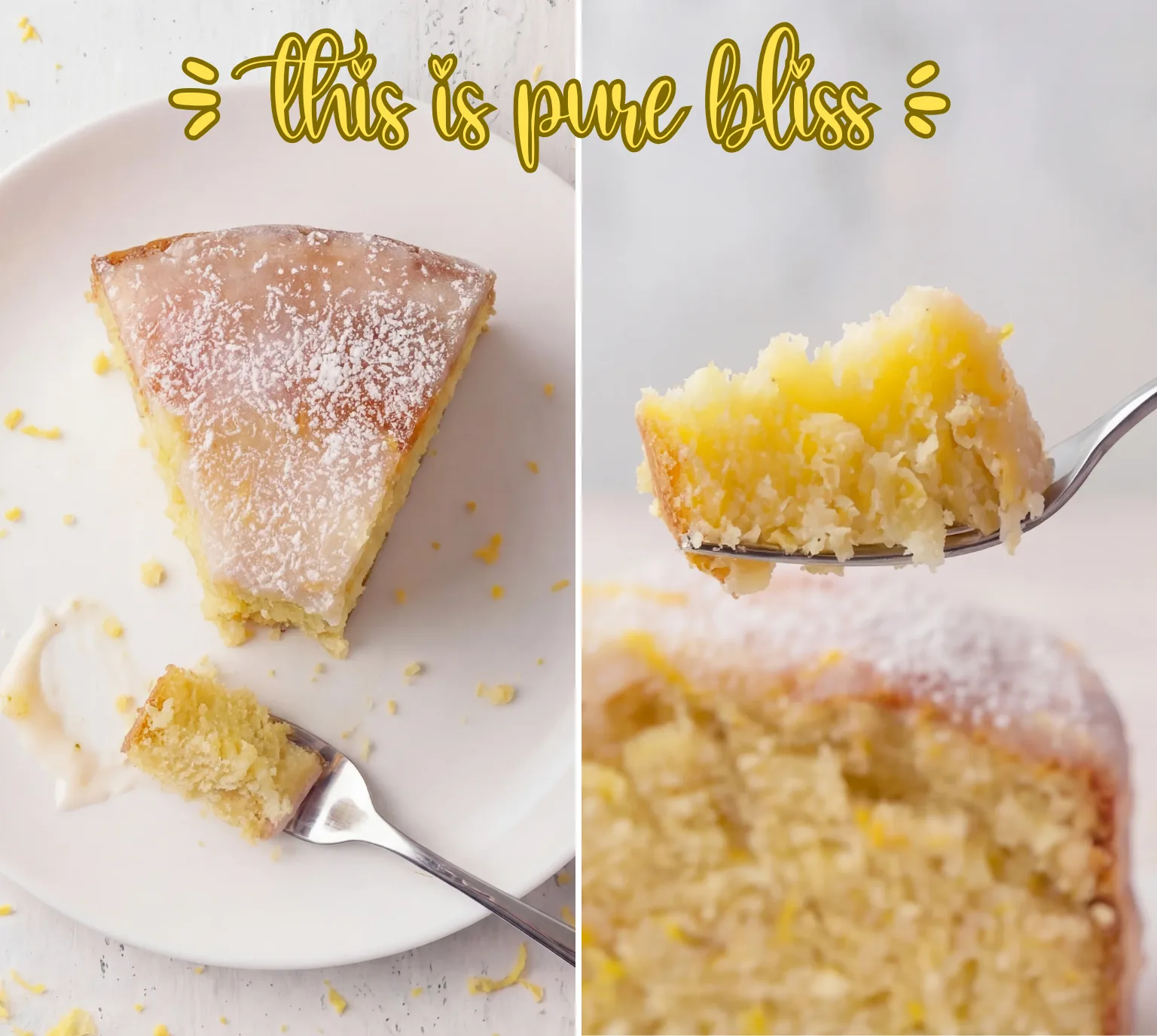 slice of glazed lemon ricotta cake served on plate with fresh lemon zest topping