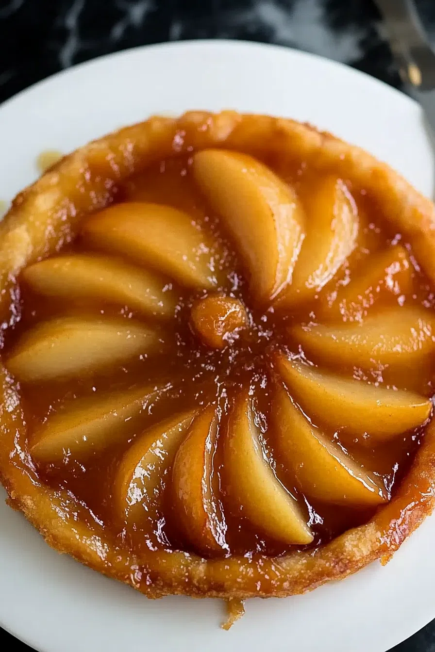 Overhead view of a richly browned tart just out of the oven.