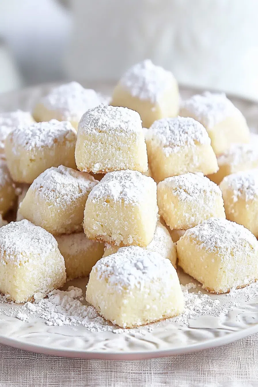 A plate of soft, crumbly cookies arranged neatly on a white dish.