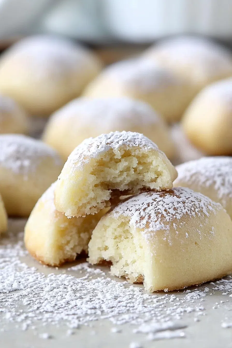 Close-up of a cookie broken in half, showing its tender texture.