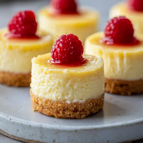 Golden-crusted mini treats topped with raspberry.