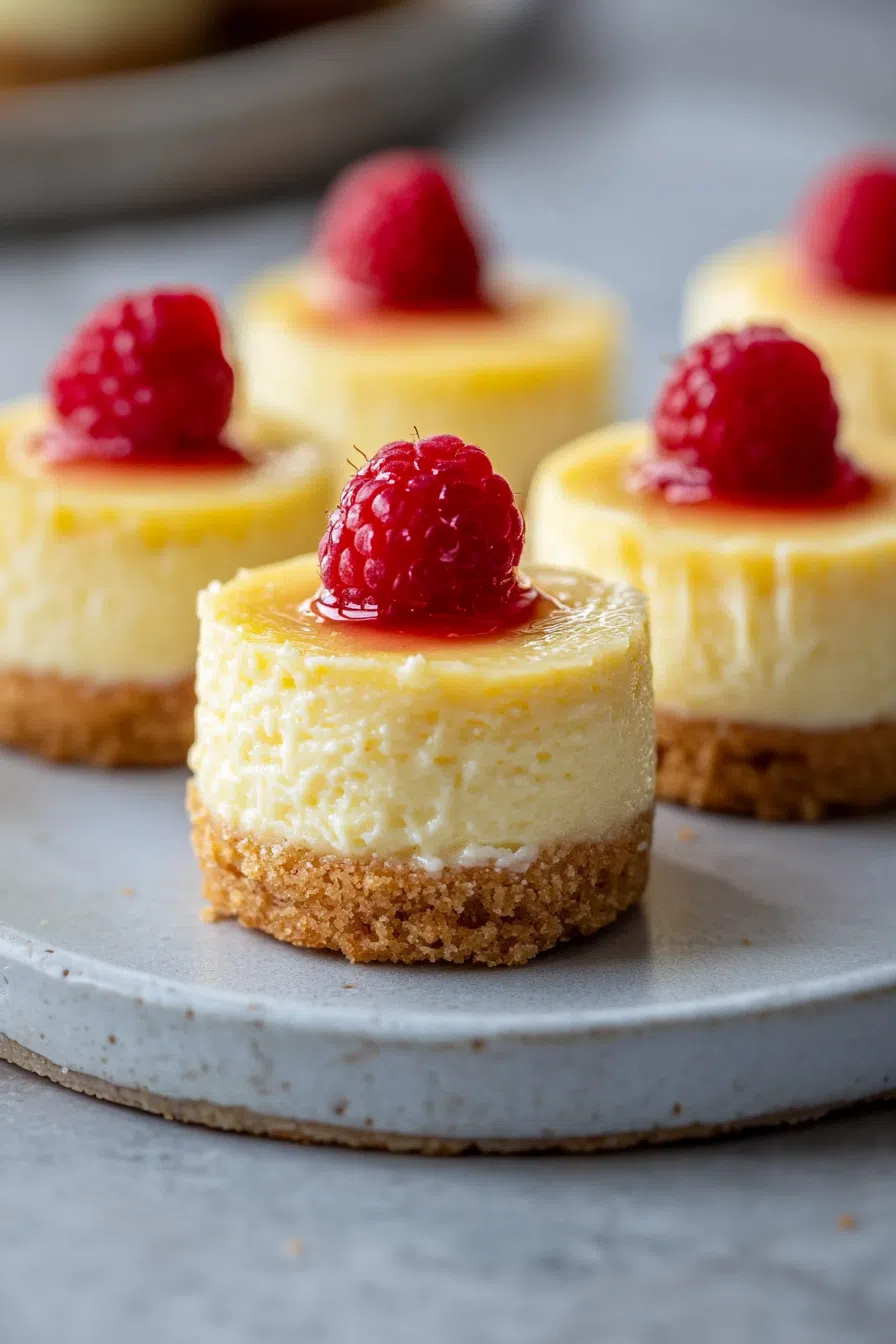 Golden-crusted mini treats topped with raspberry.