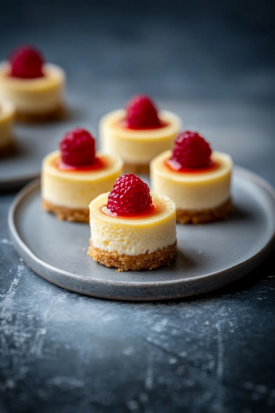 Plated dessert bites with a drizzle of caramel and fresh fruit.