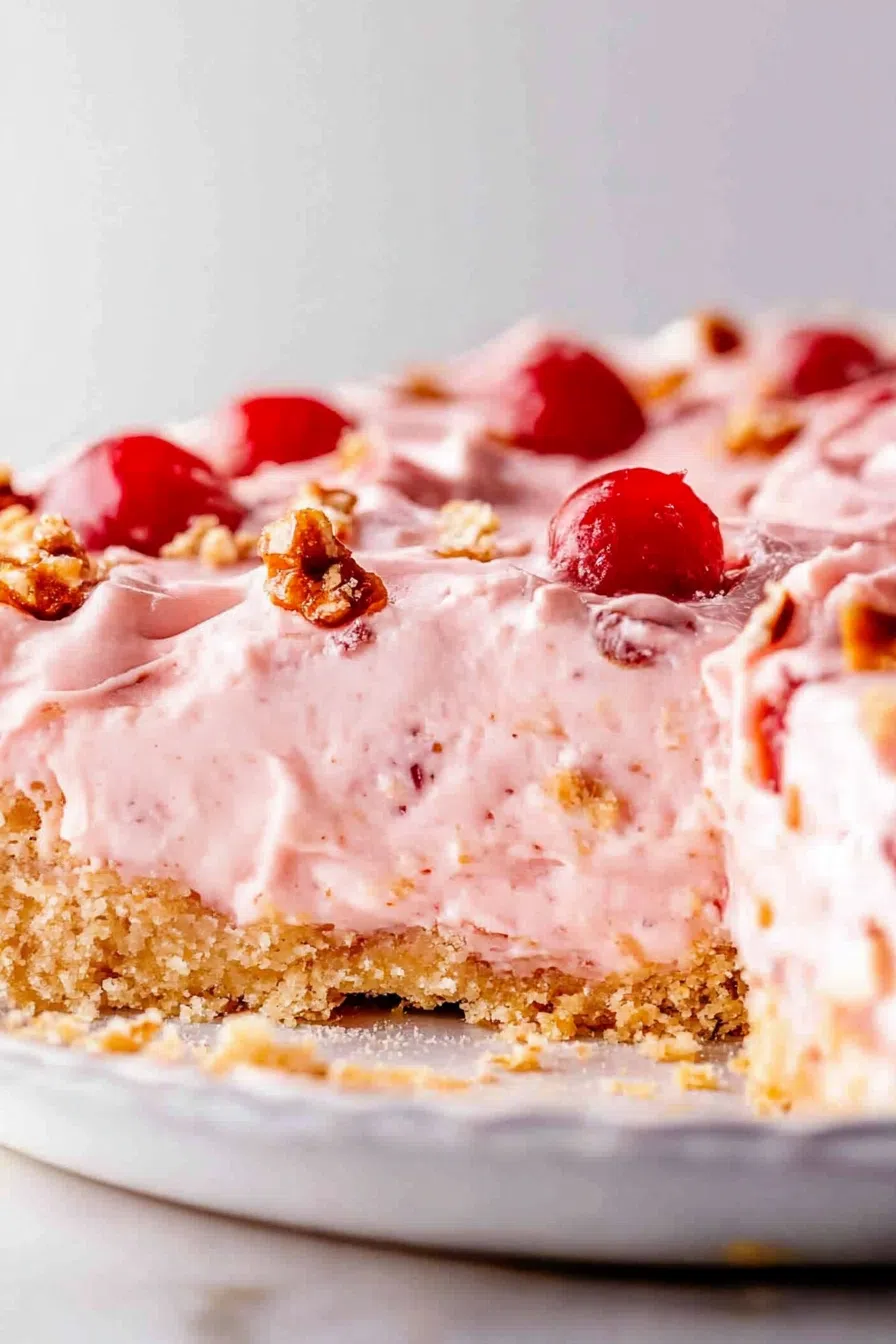 Close-up of a smooth, whipped filling inside a golden crust.