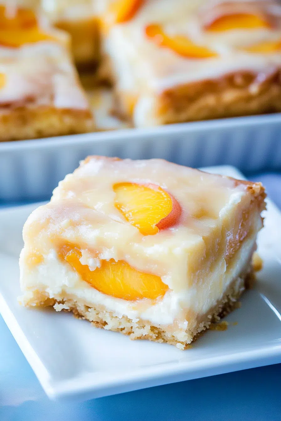 Golden-brown dessert bars with a creamy filling and a fruit topping.