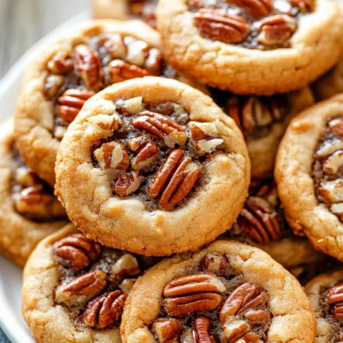 A plate of thumbprint cookies with caramelized pecan topping, ready to serve.
