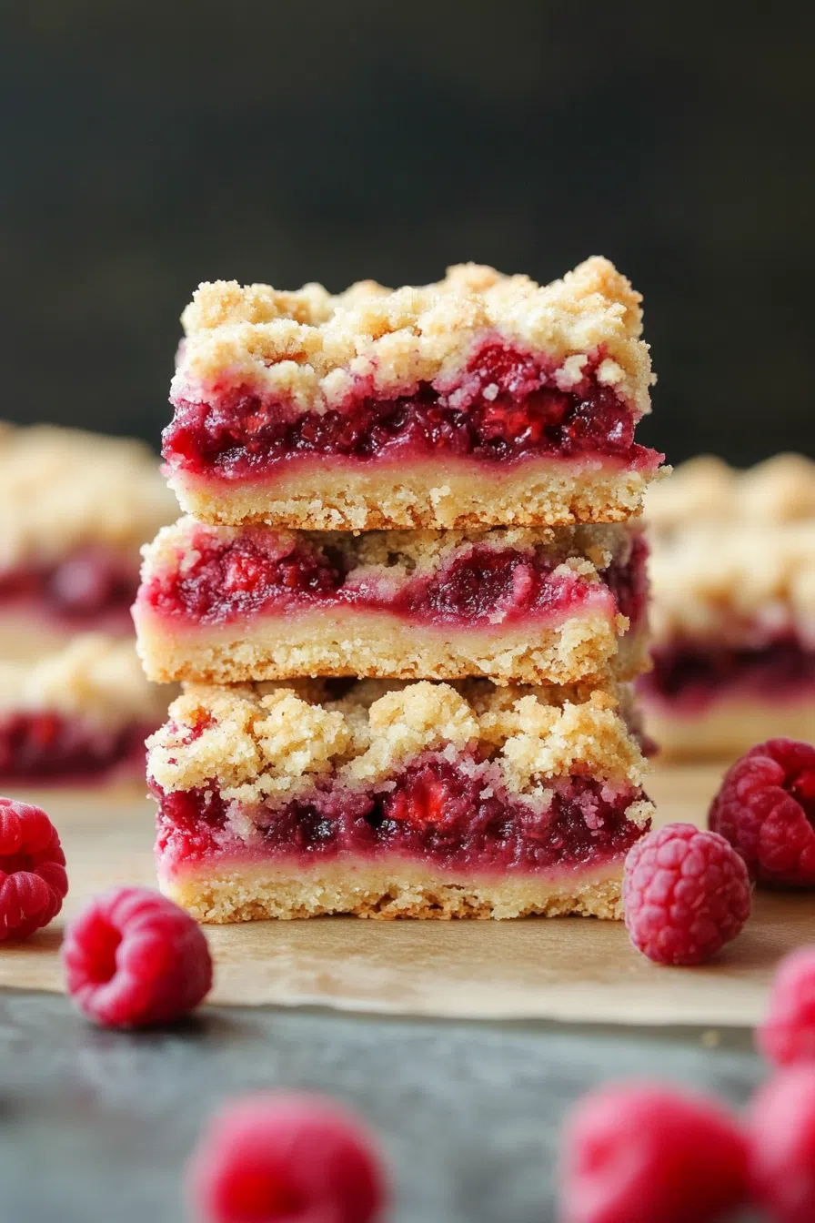 Freshly baked bars cut into squares, showing the contrast of crisp topping and soft filling.