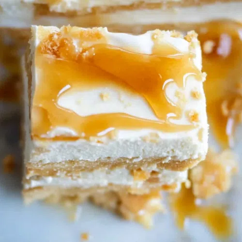 Full dish of the chilled dessert with one portion removed to show the inside.