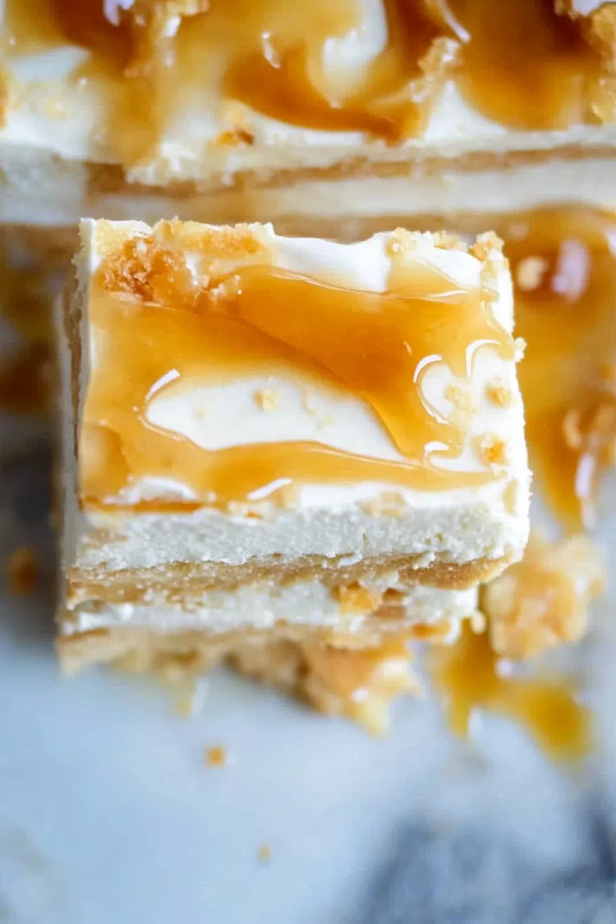 Full dish of the chilled dessert with one portion removed to show the inside.