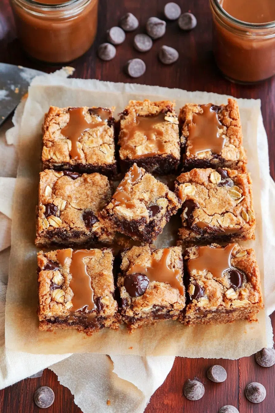 Cookie bars arranged on parchment paper, ready to be served.