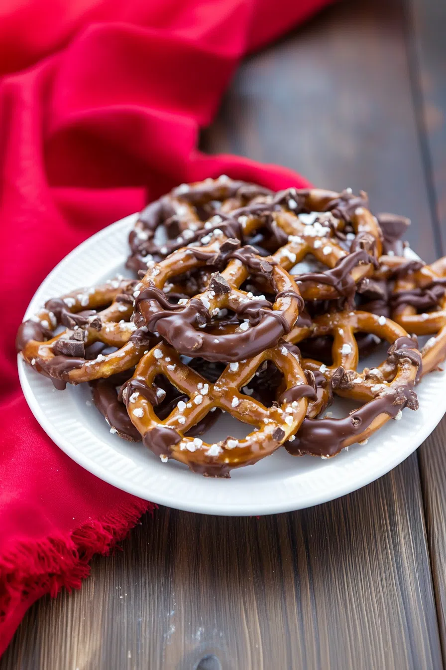 A pile of glossy, sweet-and-salty treats arranged on a festive plate.