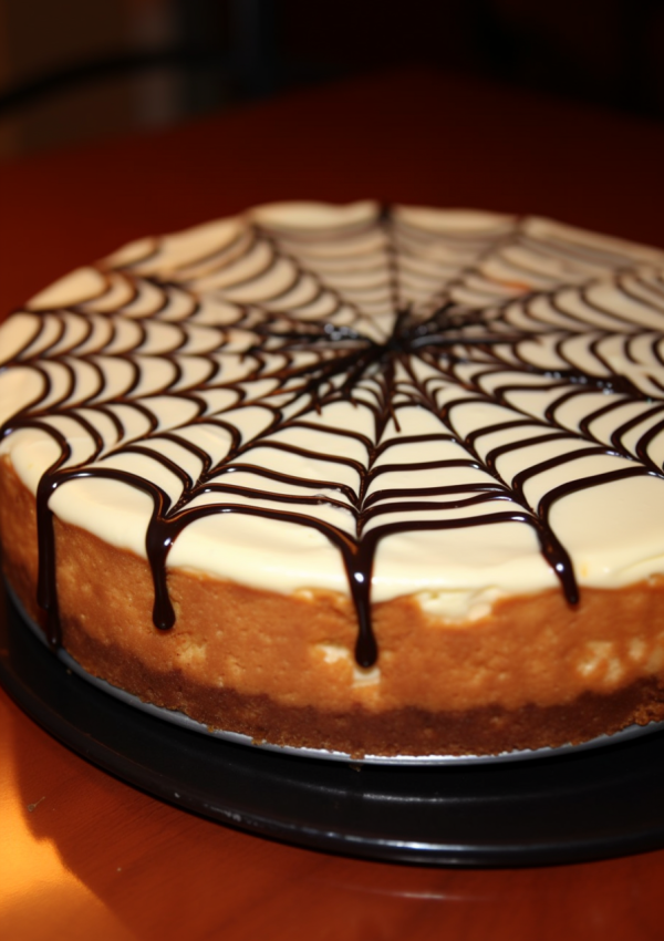 Chocolate Spiderweb Pumpkin Cheesecake