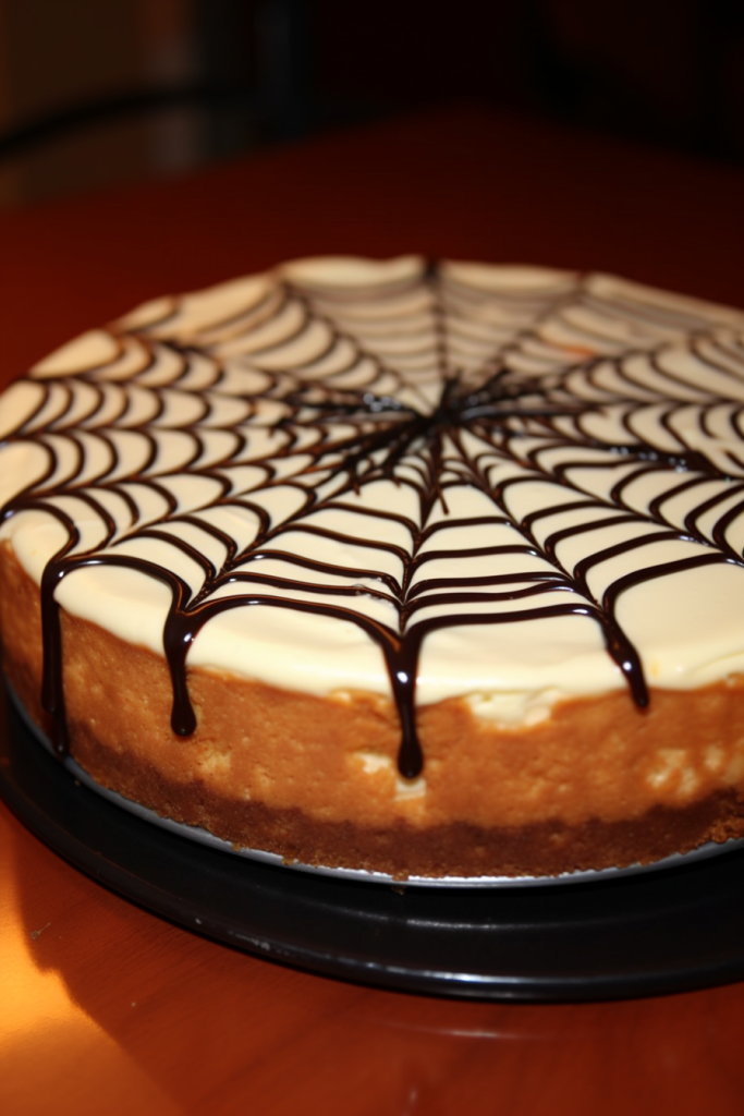 Chocolate Spiderweb Pumpkin Cheesecake