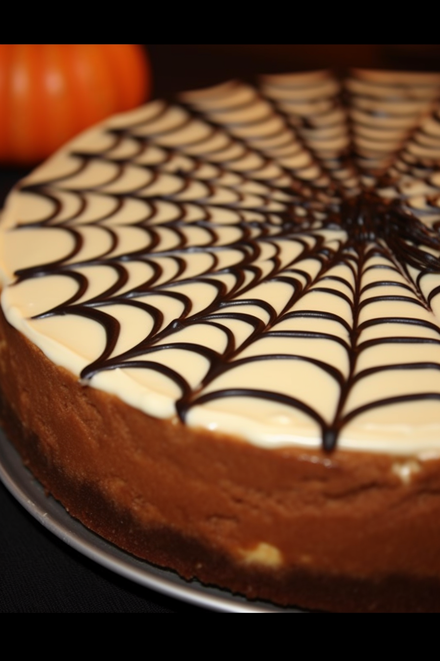 Chocolate Spiderweb Pumpkin Cheesecake