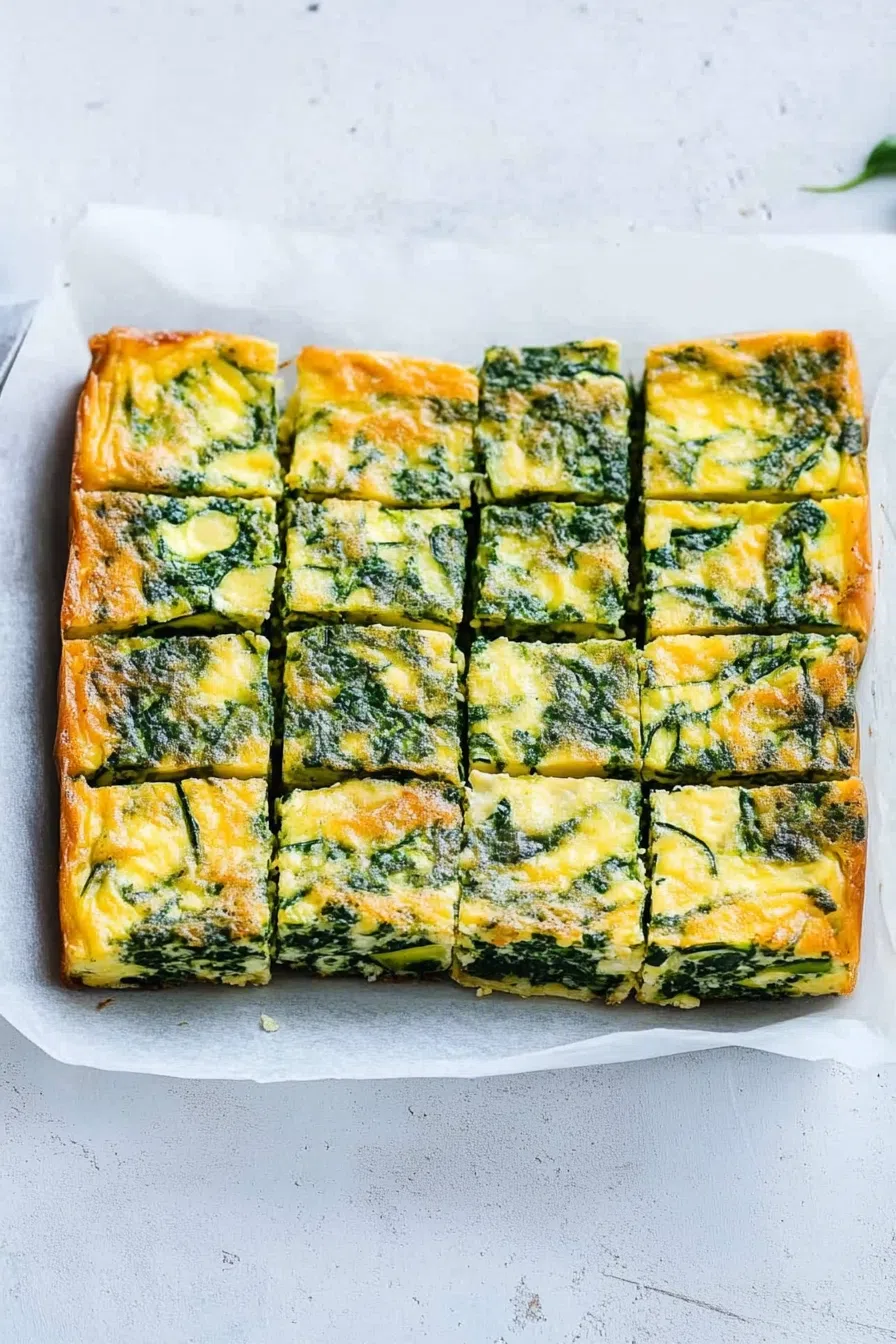 Rectangular egg bites arranged neatly on a white serving platter.