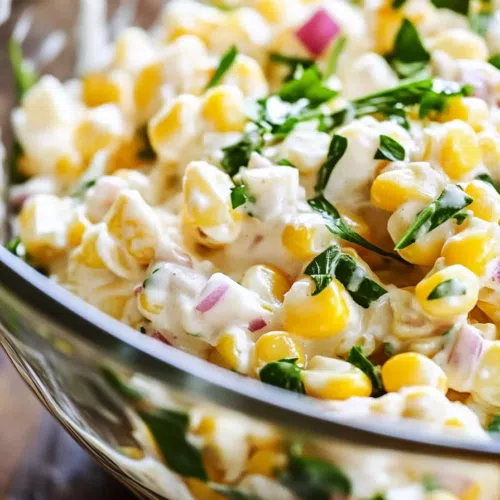 A vibrant bowl filled with a mix of corn, diced peppers, and fresh herbs.