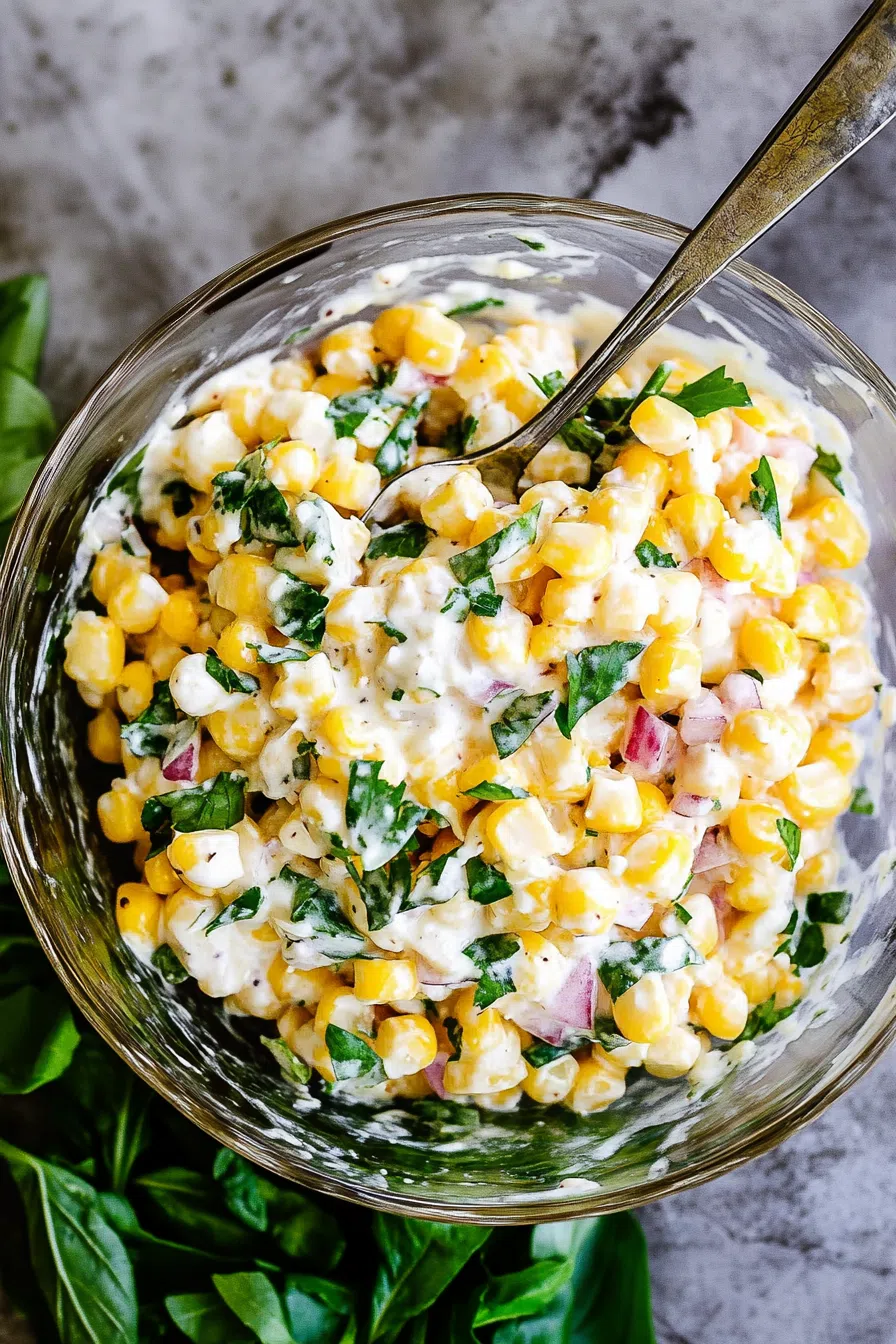 A serving spoon scooping up a portion of a fresh vegetable salad.