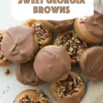 Finished pecan caramel chocolate candies photographed for pinterest