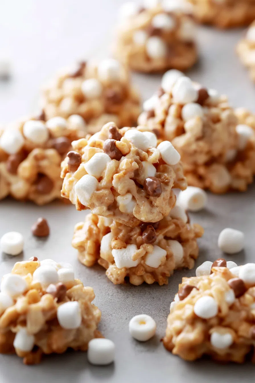 Dessert bites stacked casually on a neutral plate with soft lighting.