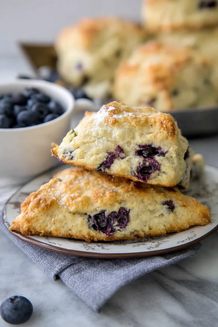 Close-up of golden, flaky pastries with juicy berries visible in each bite.