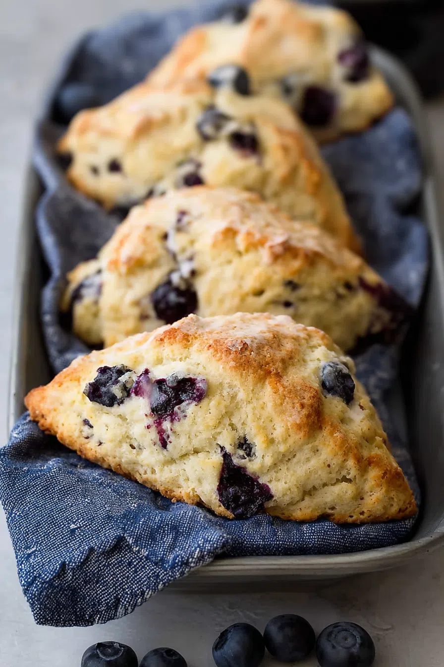 Freshly baked treats cooling on a cloth napkin-lined tray.