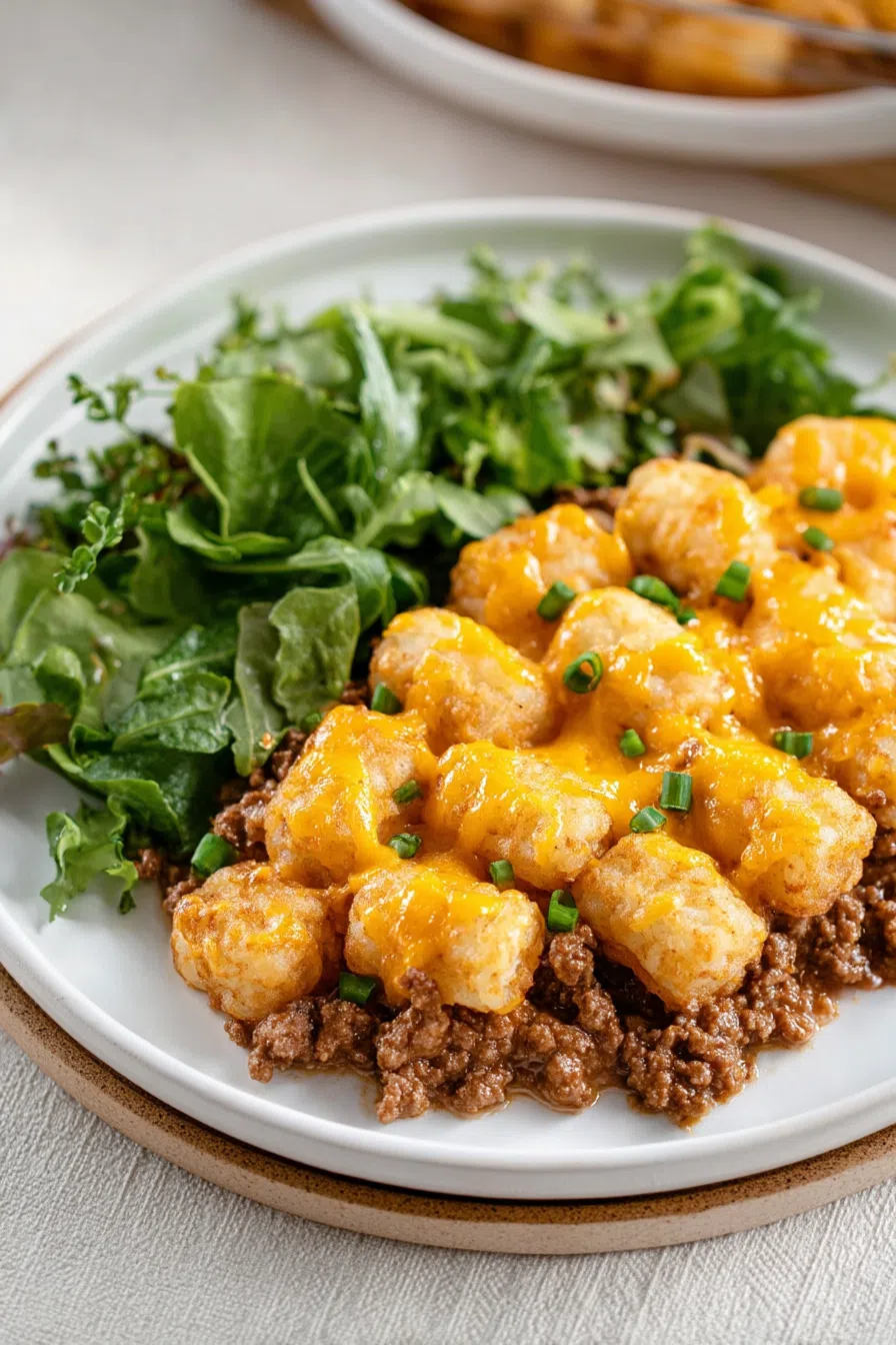 Served portion on a plate showing melted cheese and savory layers.