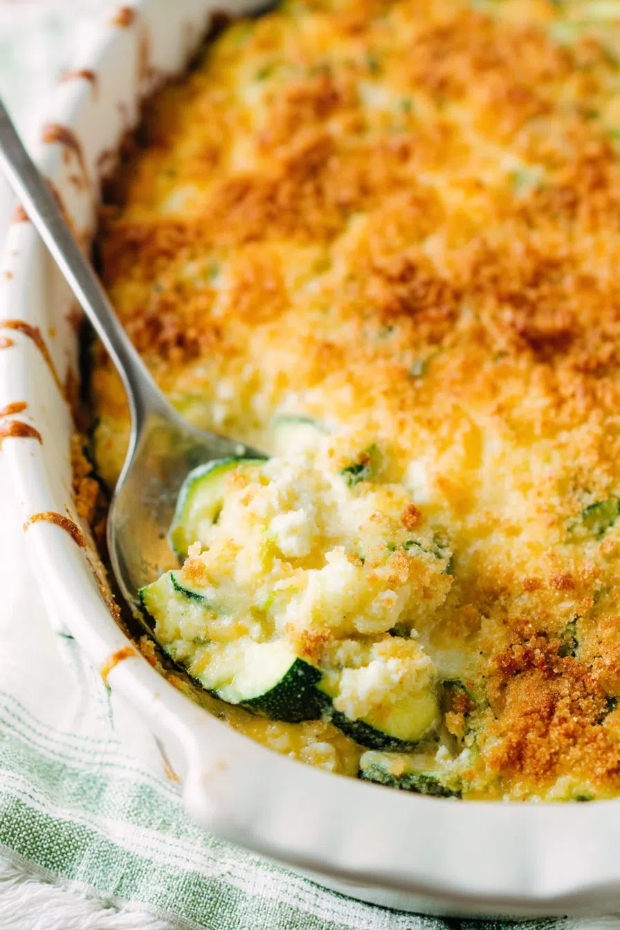Crusty, browned surface of a freshly baked side dish.