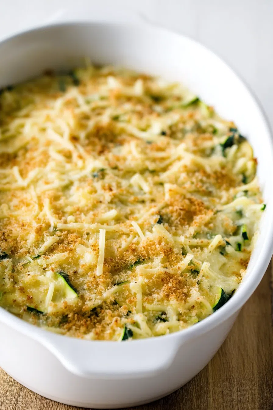 Individual portion plated with melted cheese and visible veggie layers.