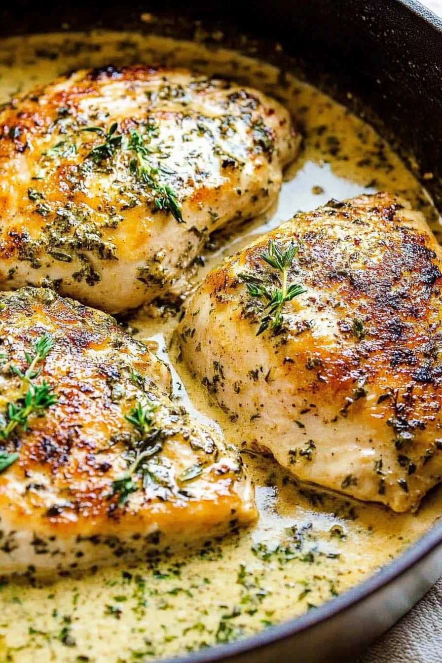 Skillet meal showcasing chicken cooked in a flavorful herb blend.