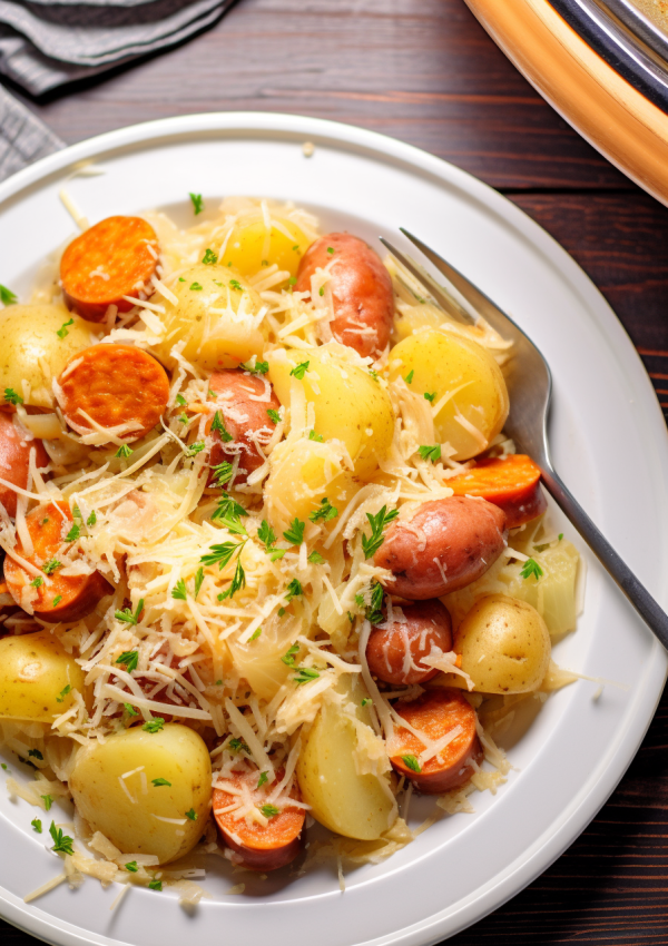 Crock Pot Sausage, Sauerkraut and Potatoes