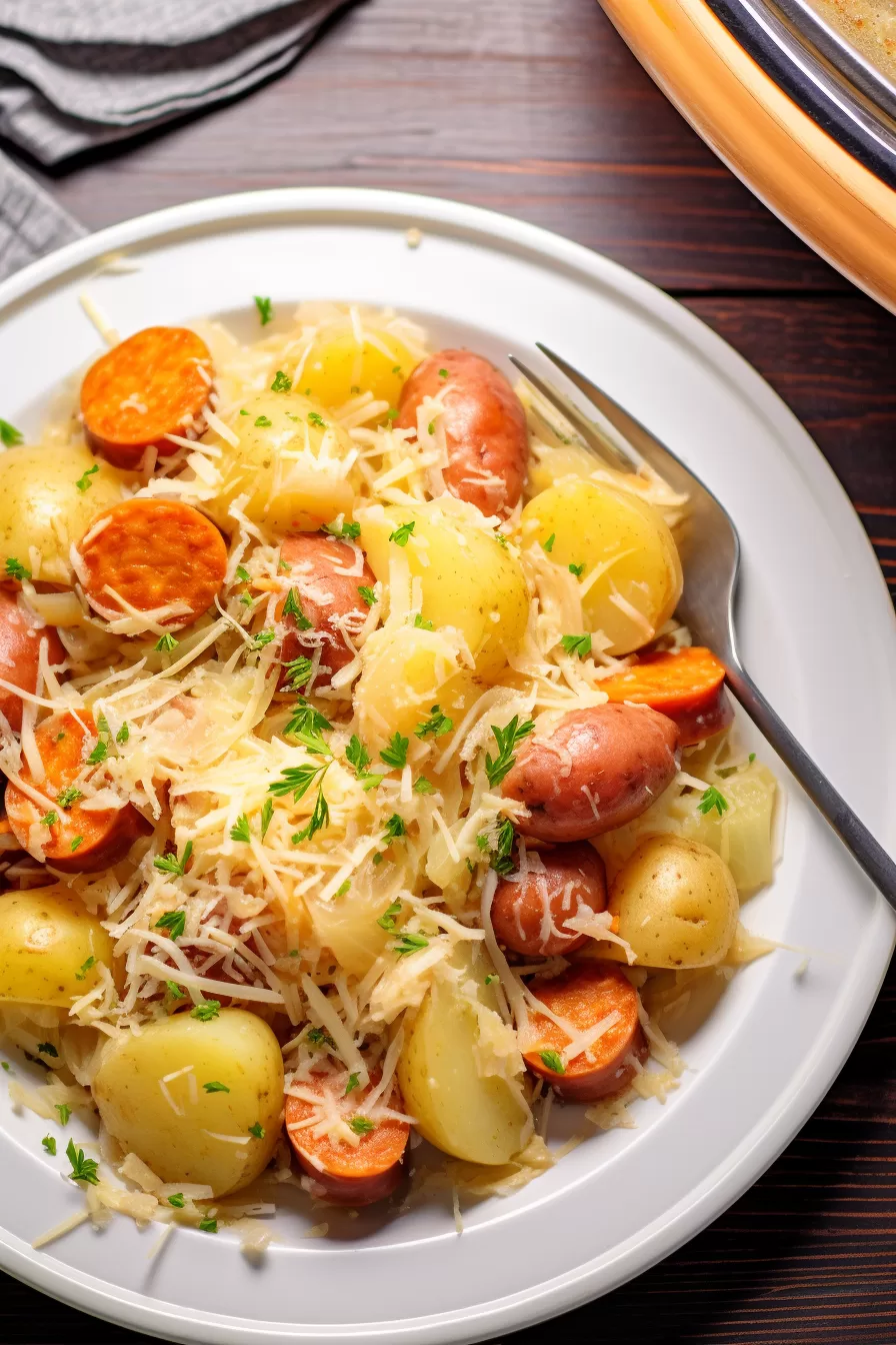 Crock Pot Sausage, Sauerkraut and Potatoes