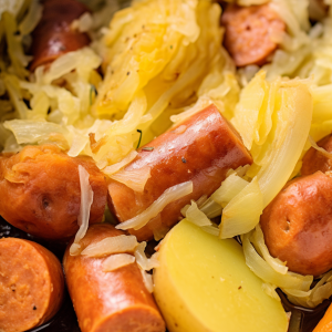 Crock Pot Sausage, Sauerkraut and Potatoes