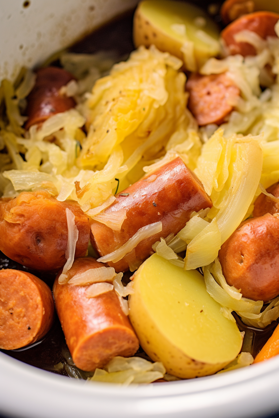 Crock Pot Sausage, Sauerkraut and Potatoes