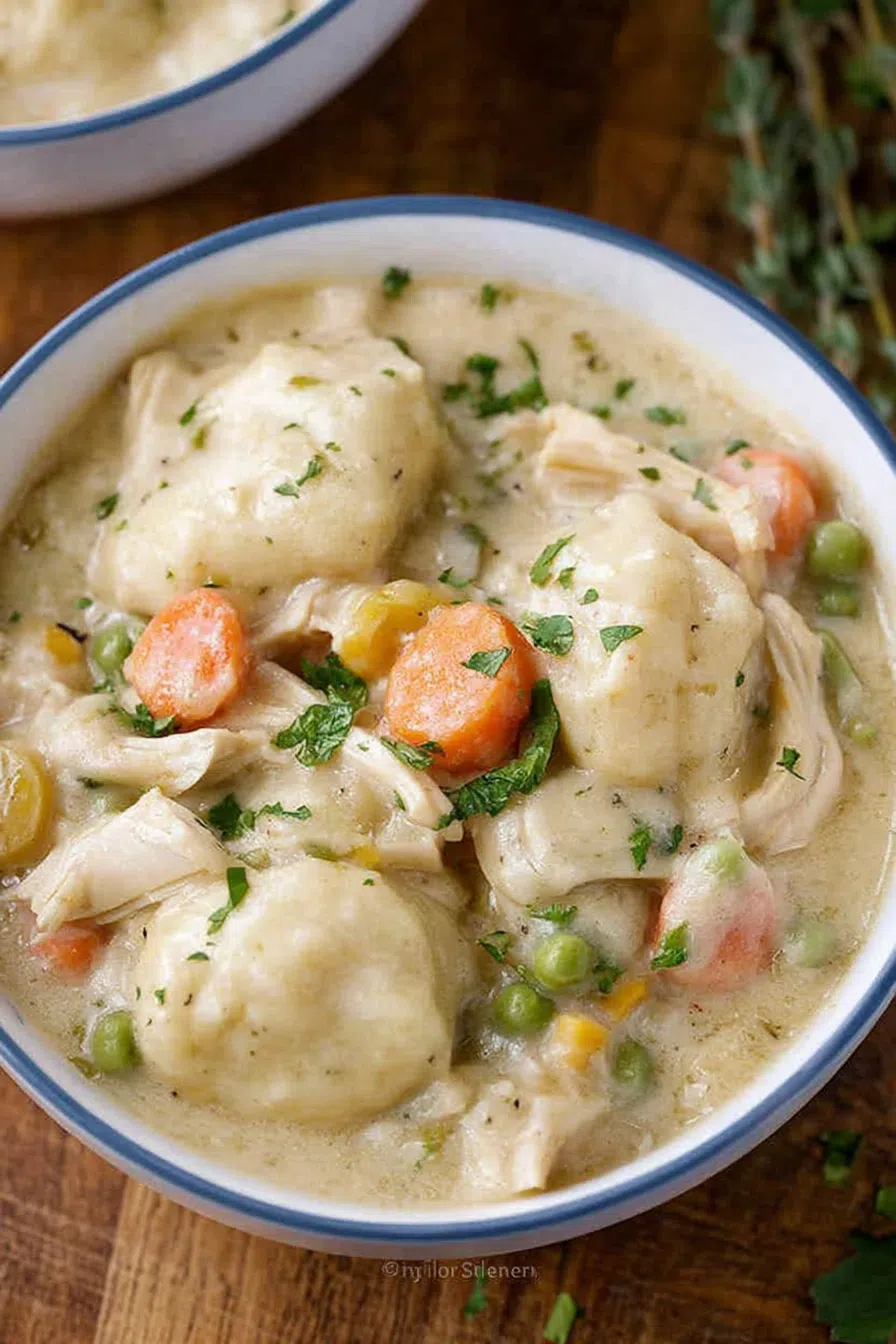 Overhead view of a warm, slow-cooked dinner with a thick, creamy base.