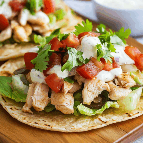 A platter of assembled tostadas, ready to be served for a casual meal.