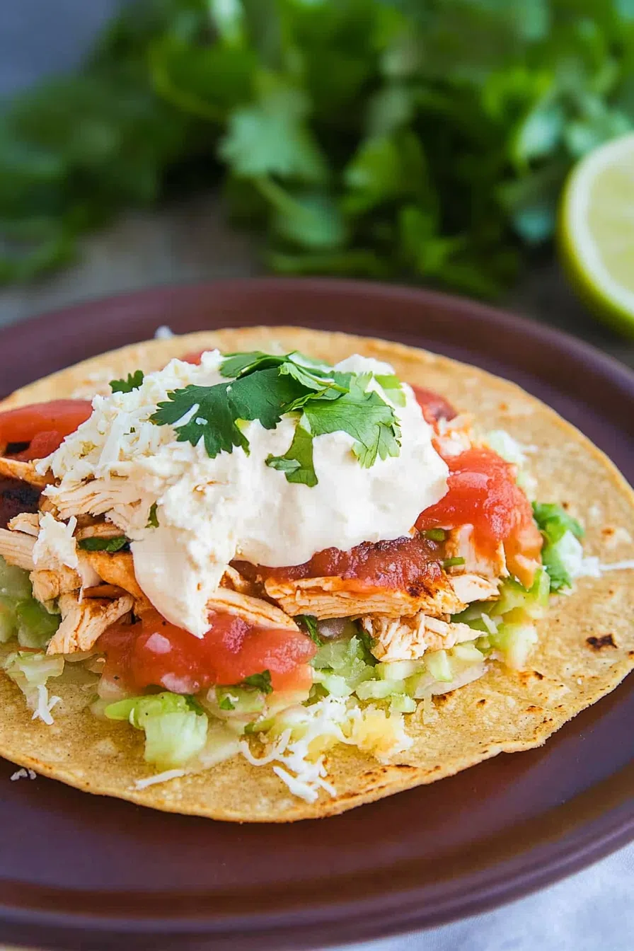 Overhead view of plated tostadas with creamy avocado and vibrant garnishes.