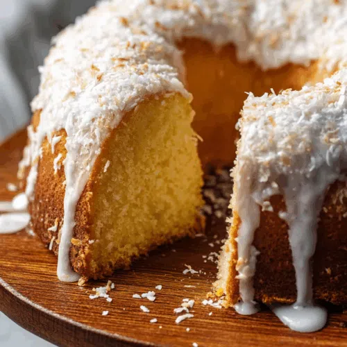 Close-up of a dense, tender crumb with a drizzle of icing.
