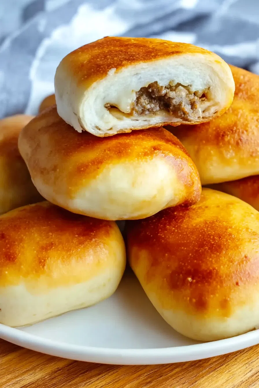 Cross-section view of a stuffed bread pocket showing the hearty filling inside.