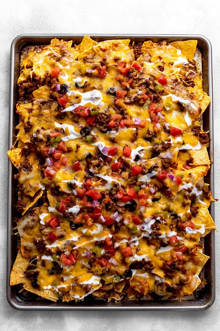 Overhead view of a cheesy appetizer garnished with fresh herbs.