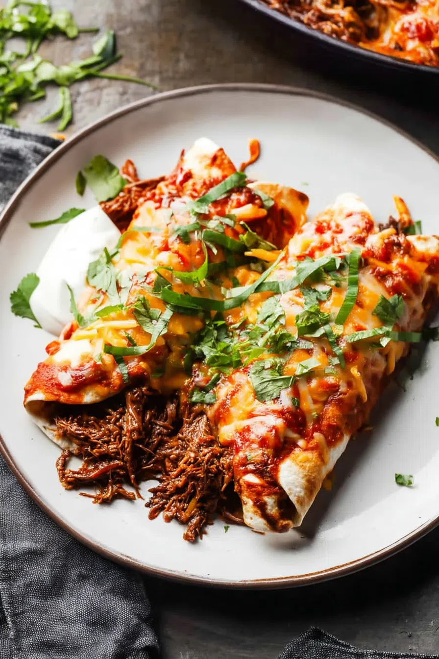 Baked dish topped with melted cheese and a sprinkle of fresh herbs.