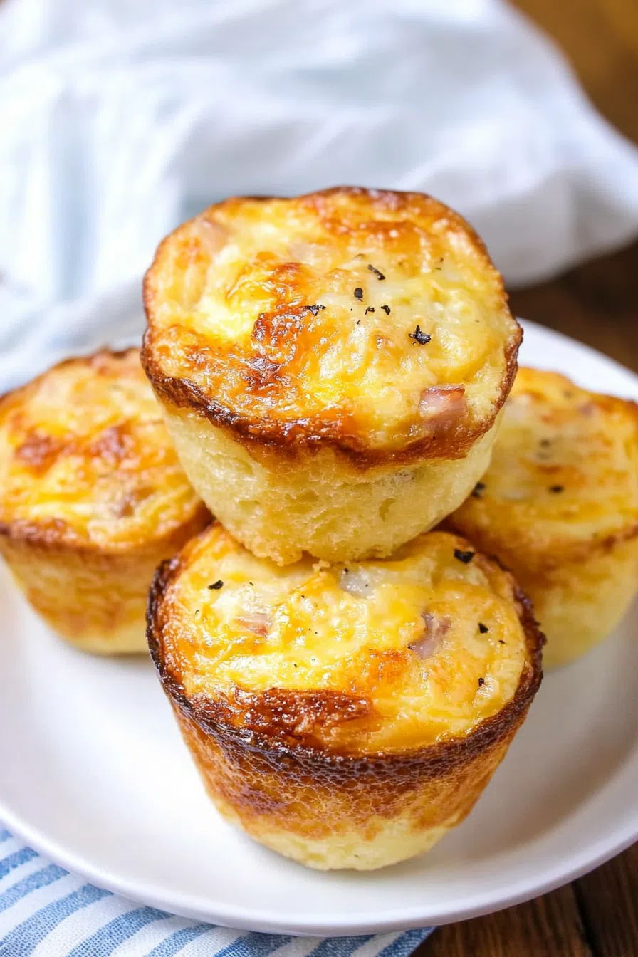 A few muffins stacked on a plate and napkin beside them.