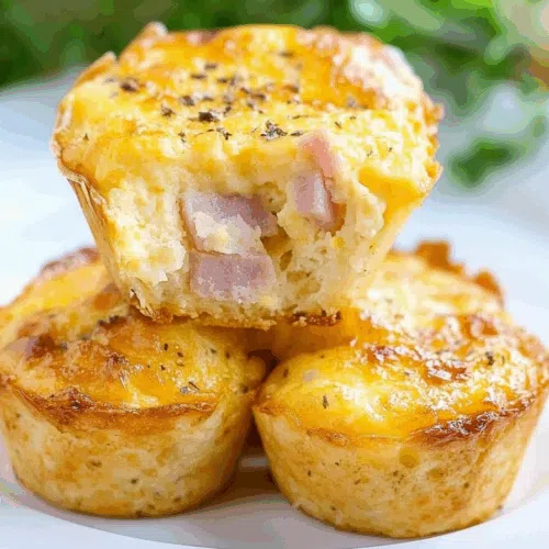 Close-up of a sliced muffin showing melted cheese and diced ingredients inside.