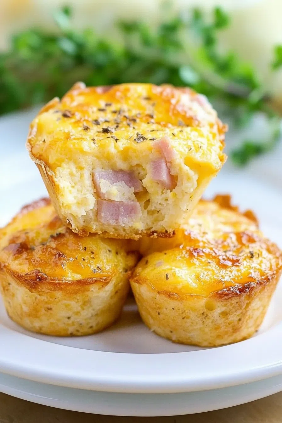 Close-up of a sliced muffin showing melted cheese and diced ingredients inside.