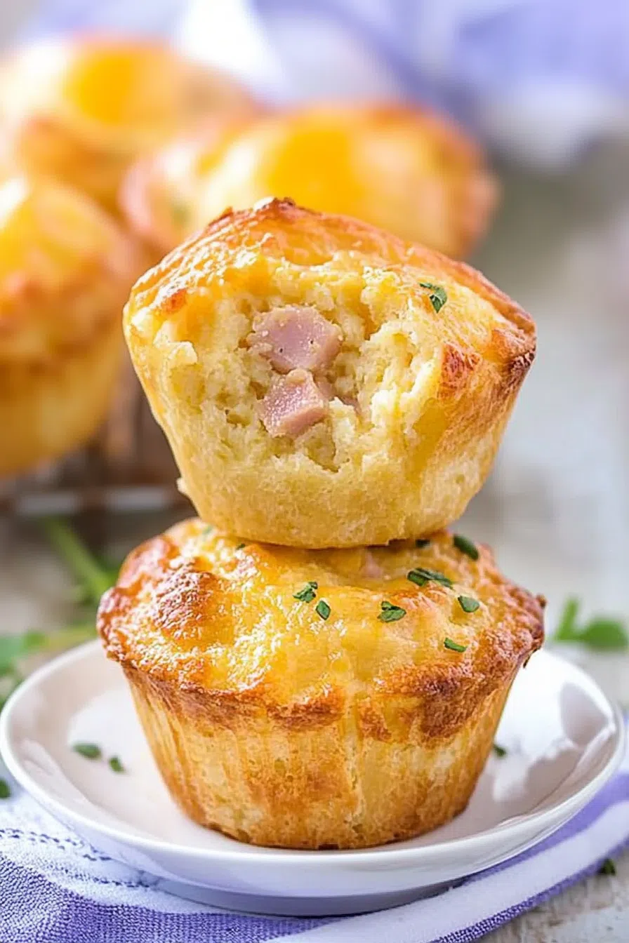 Golden-brown egg bites stacked on a plate with scattered herbs.