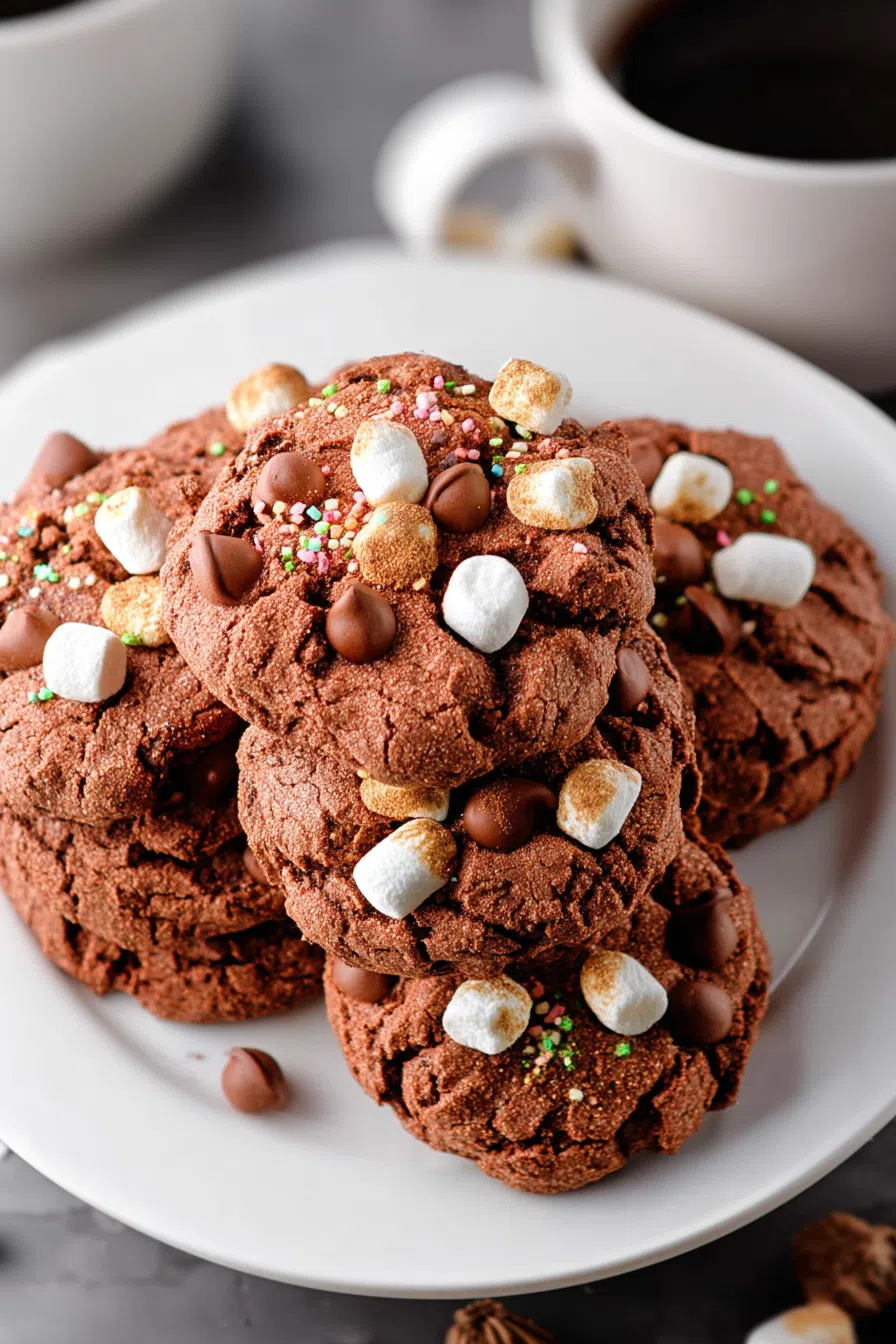 A stack of soft, rich cookies with a fudgy center and toasted toppings.