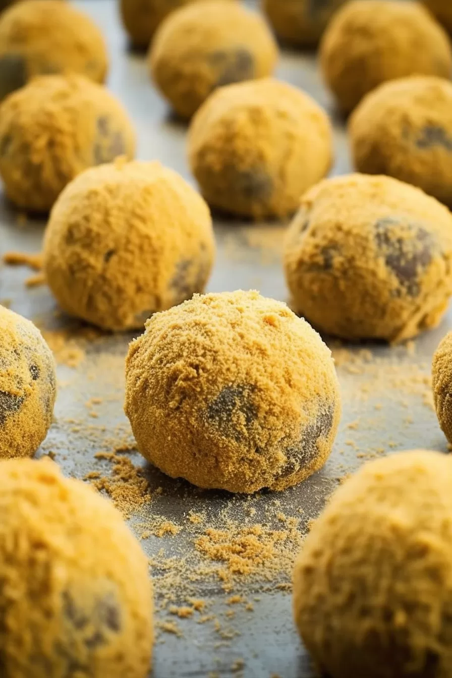 Stacked dessert balls with a graham cracker coating